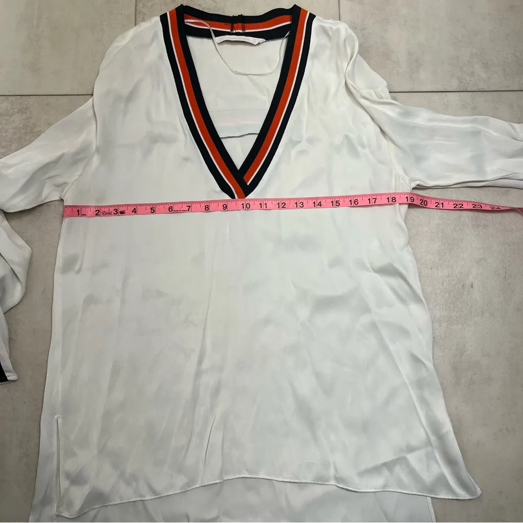 Zara White Top with Black and Orange Stripes size XS casual - Image 6