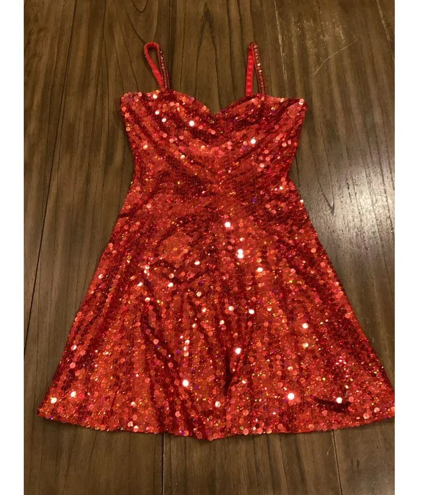 Vintage Scala Sequin Sparkly Mini cocktail party sleeveless Dress Red 6P - Image 6