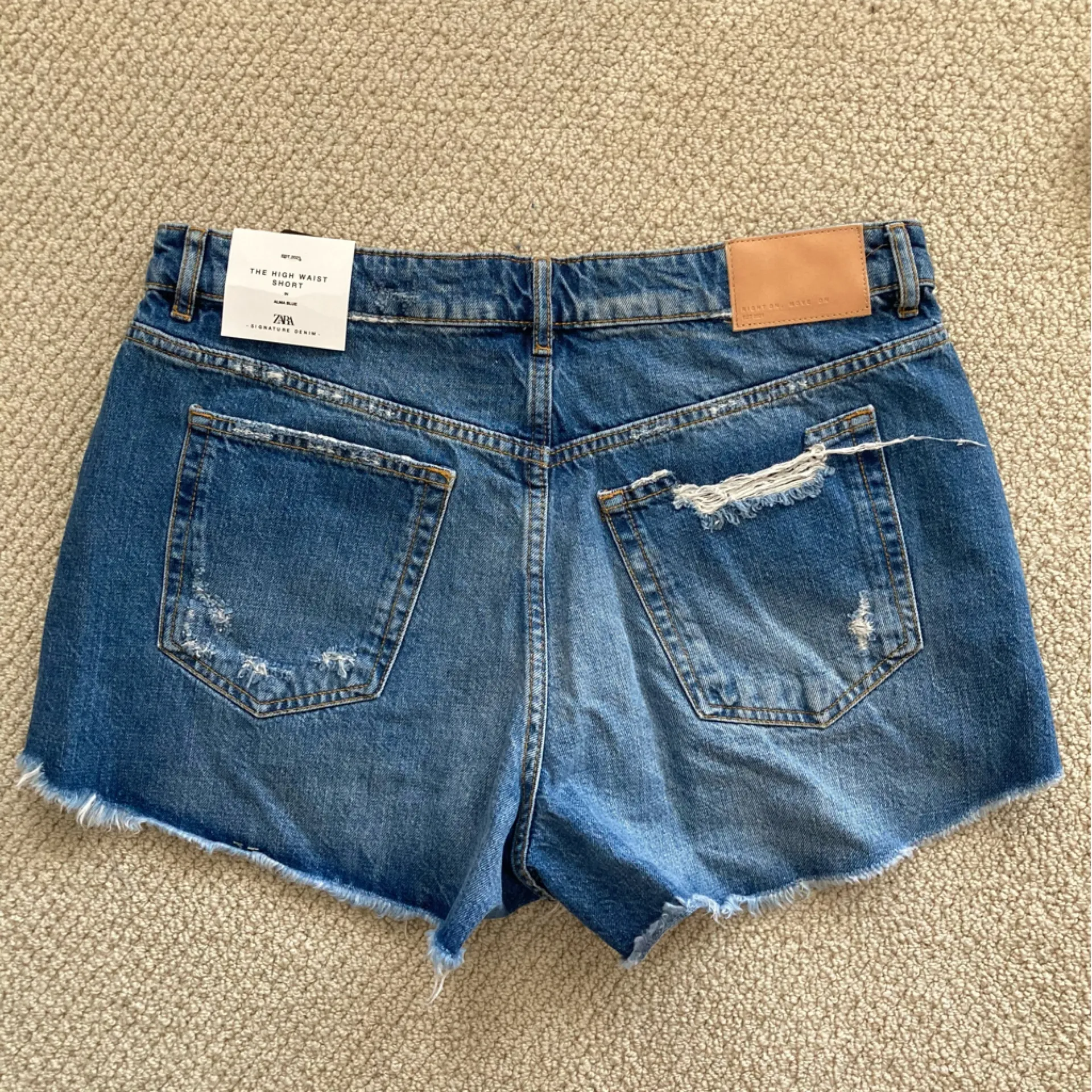 Zara The High Waist Short Blue Denim Jean Shorts Size 12 / 44 Distressed NWT - Image 9