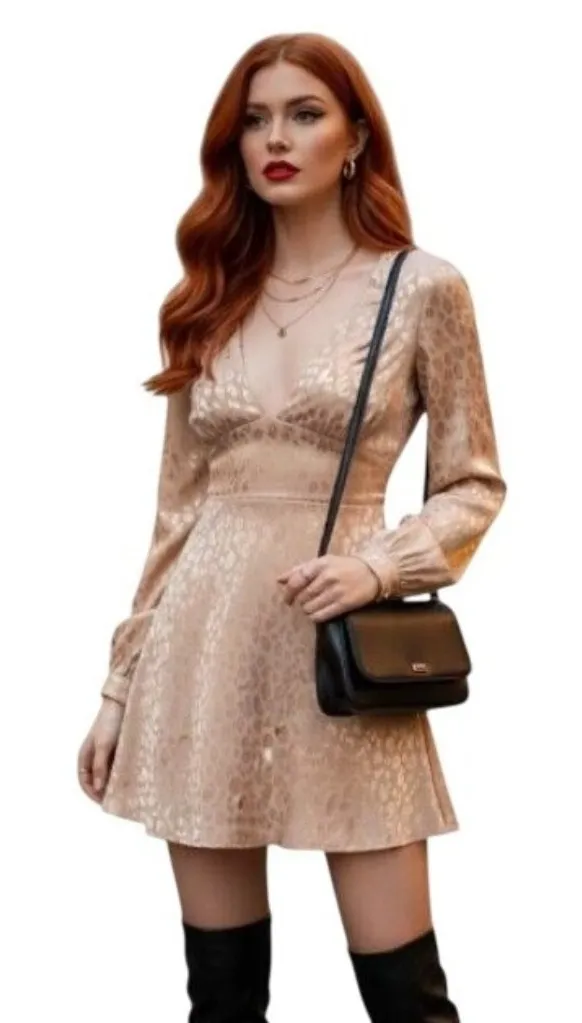 Privacy Please Revolve Ella Satin Blush Cheetah Open Back Cocktail Dress XS New - Image 1