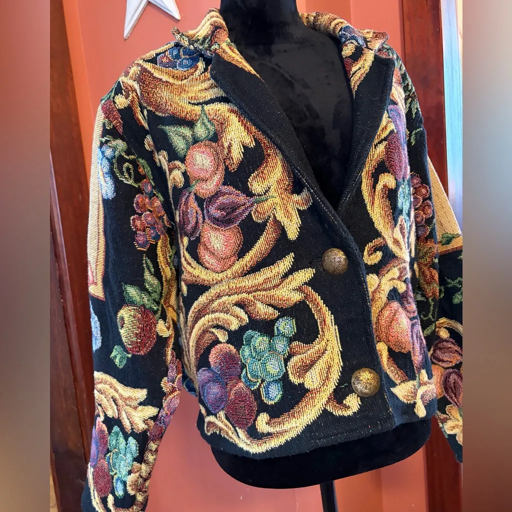 80’s vintage California style tapestry jacket Black Size M - Image 2