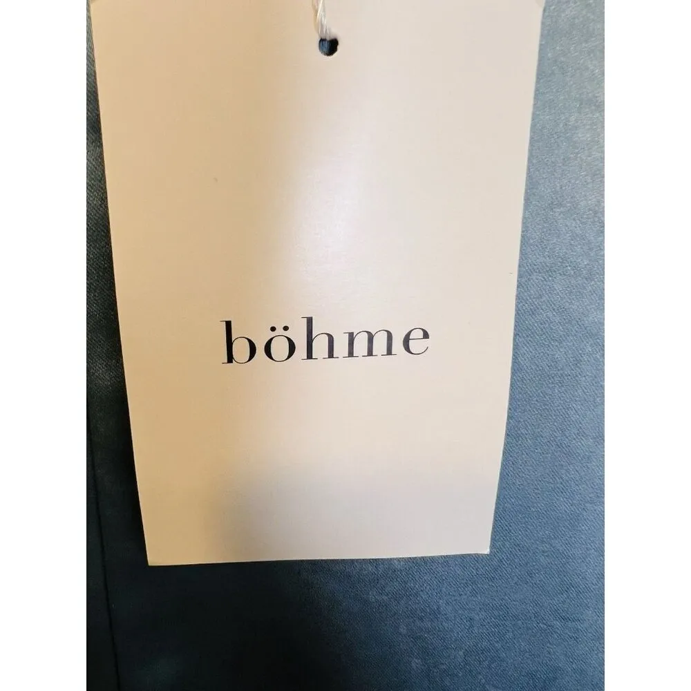 Bohme Rosalind Midi Dress Blue Satin XL Cap Sleeve Front Tie Round Neck - Image 9