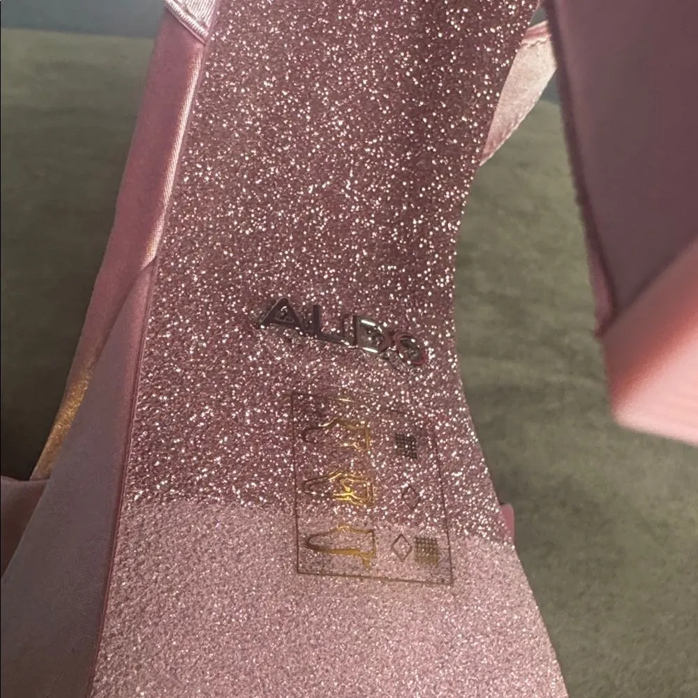 Barbie x ALDO Collection Pink Satin Platform Heart Sandal Block Heel 7.5 - Image 14