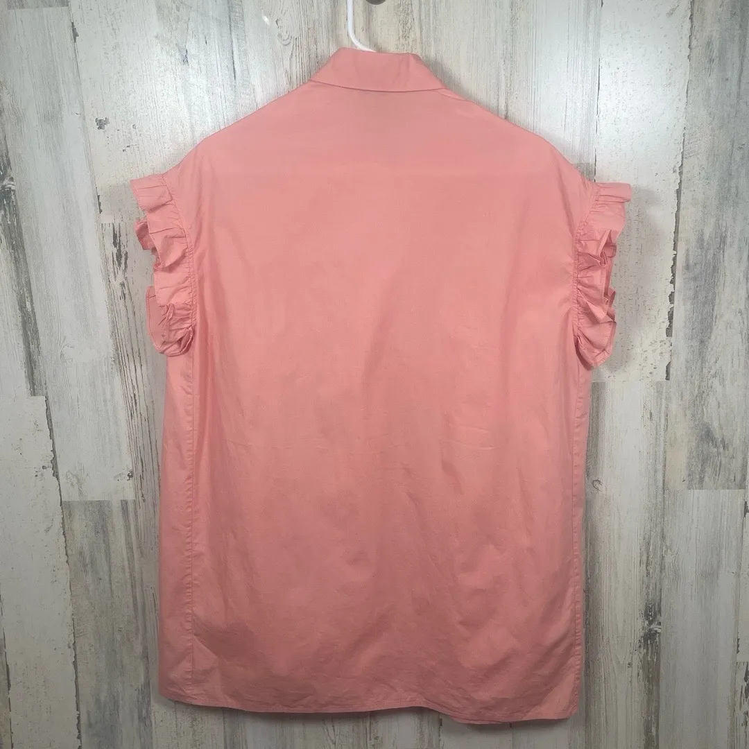 Lili Sidonio Anthropologie Smocked Button Front Mini Shirt Dress Pink Coral sz S - Image 8