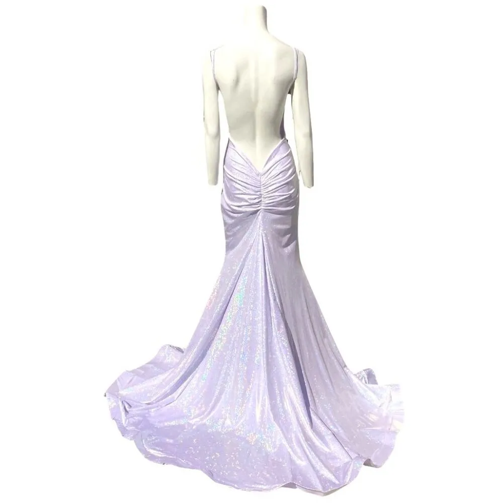 Jessica Angel 908 Silver Bedazzled Open Back Sparkling Gown Size Large NWT - Image 2