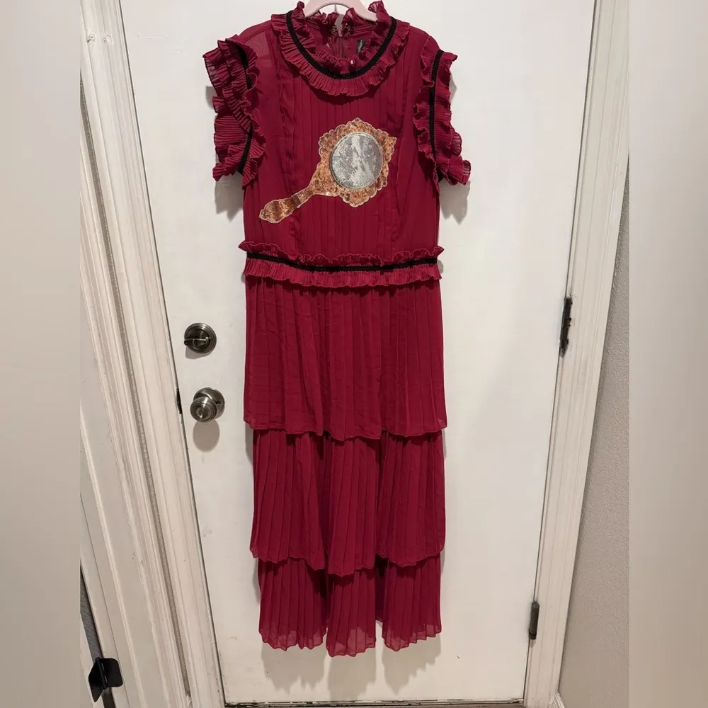 The moon clothing Women's long dress sequin looking glass size L maroon pleats - Image 2