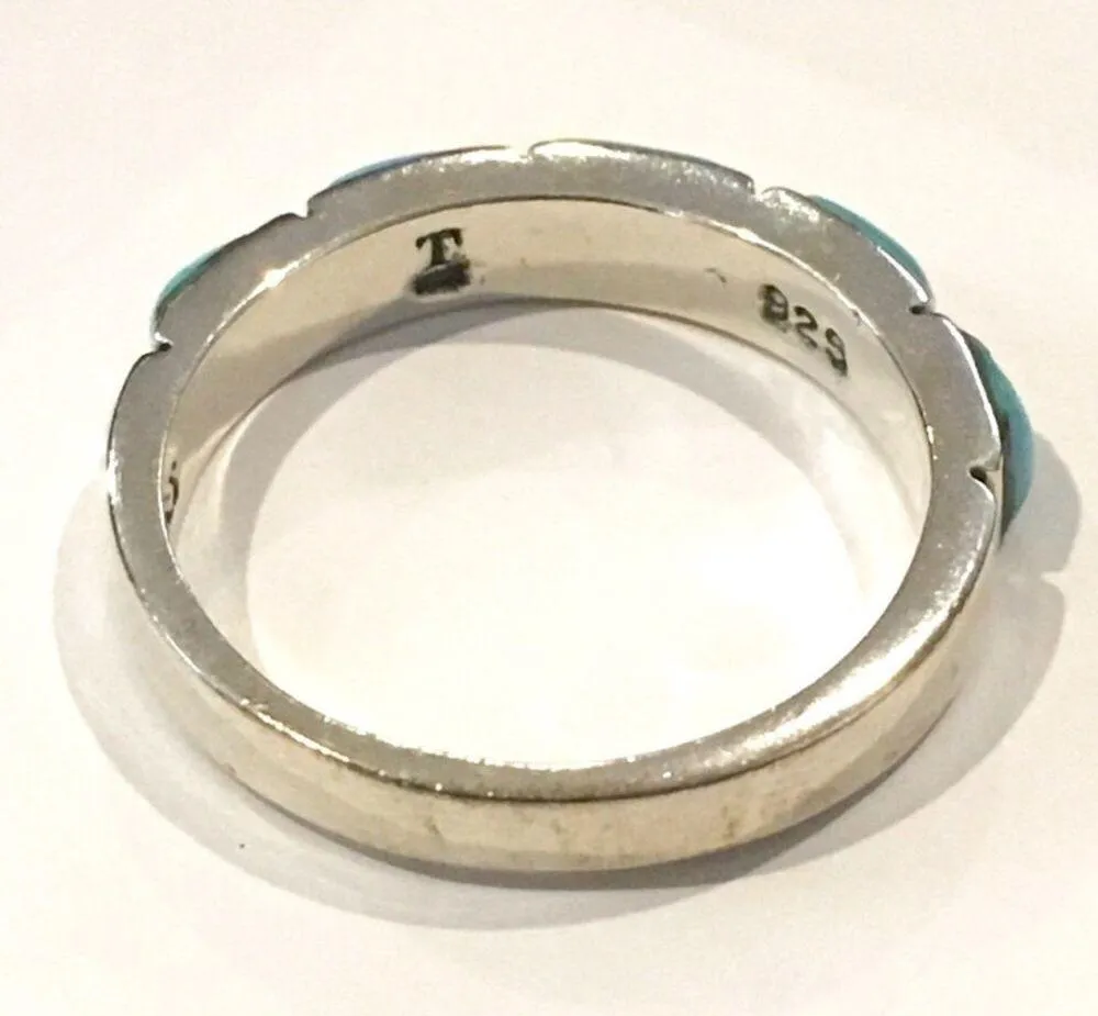 Sterling Silver Turquoise Cabochon Inlay Band Ring Sz 8 - Image 6