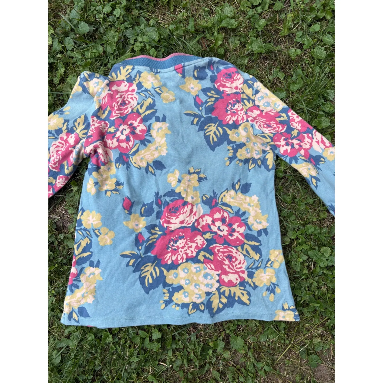 Boden Floral Print‎ Cardigan Sweater Women's Size 12 Blue Pink Yellow - Image 6
