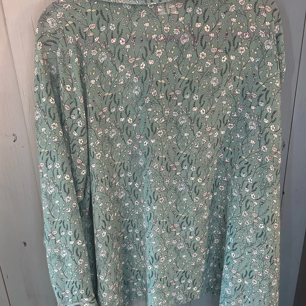 CAbi Chase Over-Sized Teal Floral Long Sleeve Blouse | Women’s Size XL - Image 3