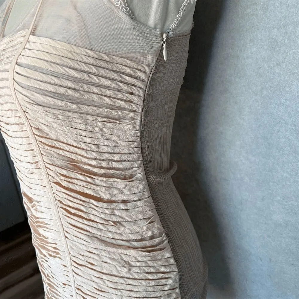 Sachin + Babi Cream Silk Sheet XS Sleeveless Party Cocktail Sheer Mesh Shoulder - Image 4