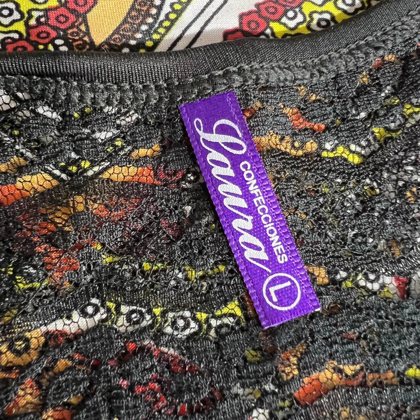 Laura Womens Swing Top Blouse Tank Top Lace Collar Orange Abstract Print Large - Image 6