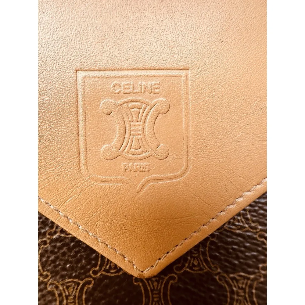 Celine Macadam Logo Embossed Brown Leather Small Tri-Fold Wallet Authentic - Image 14