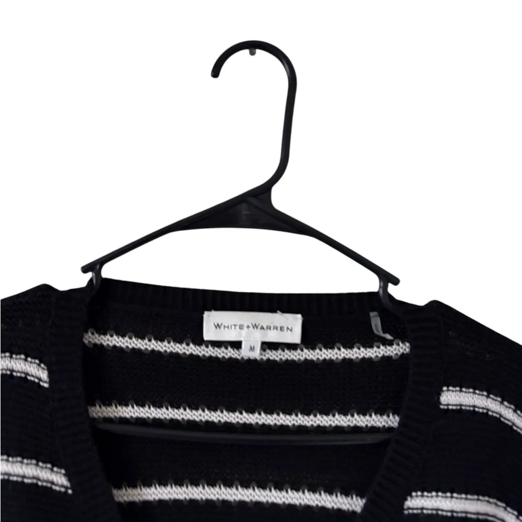 White + Warren Black Striped Balloon Sleeve Sweater Size M - Image 4