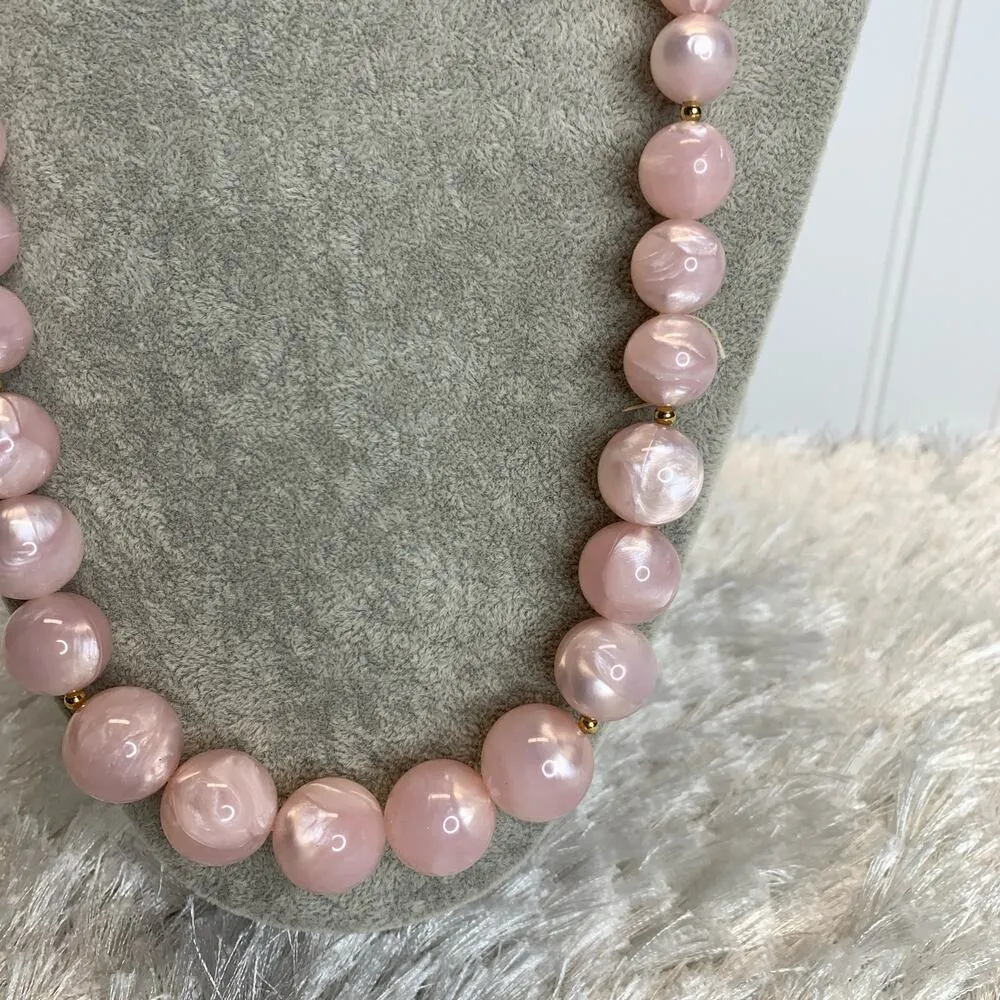 Vintage Monet Pale Pink Pastel Pink Swirl Lucite Beads,Chunky Necklace 30" - Image 2