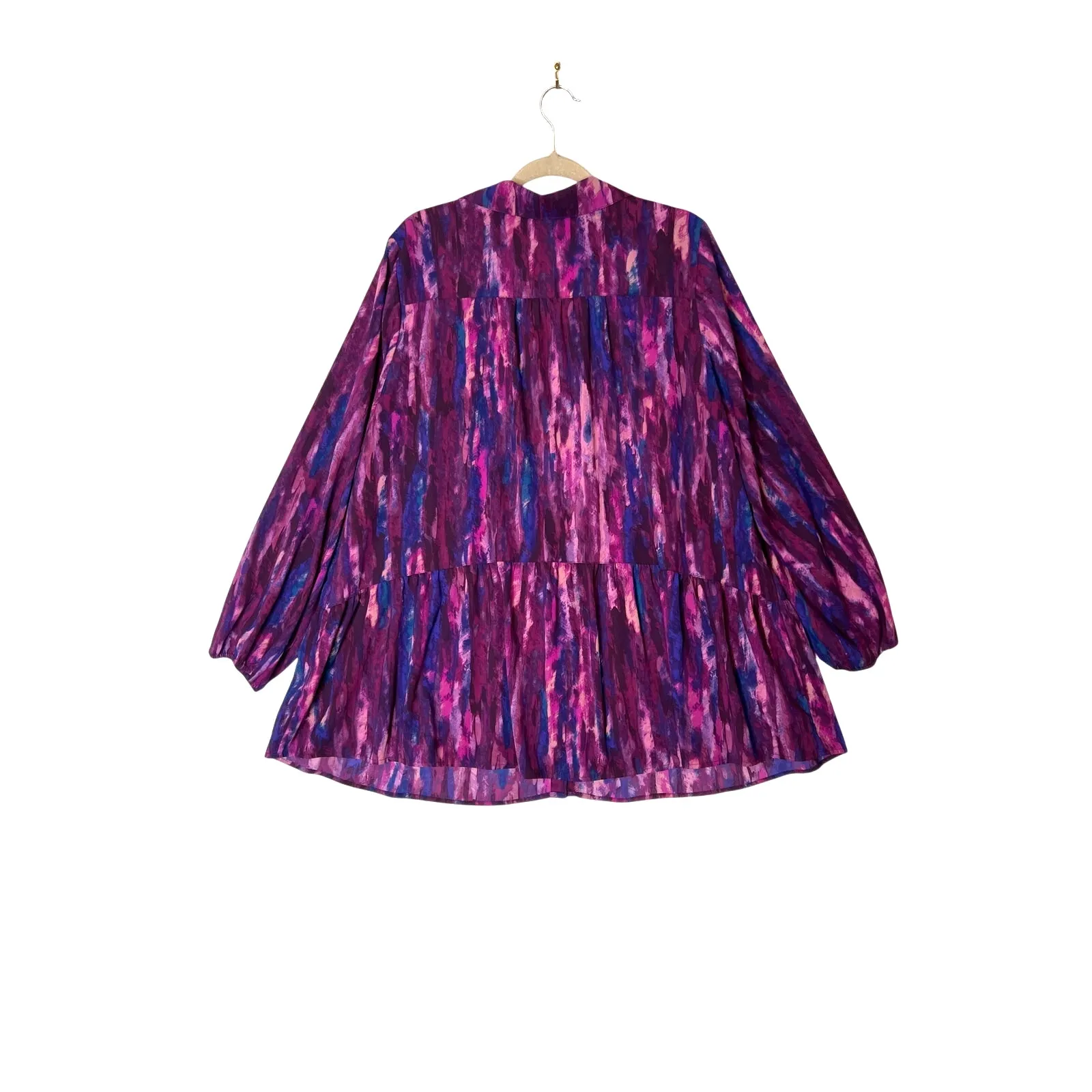 LOGO size 1X top button up purple/blue, plum, career peasant sleeve girl, boss Purple - Image 2