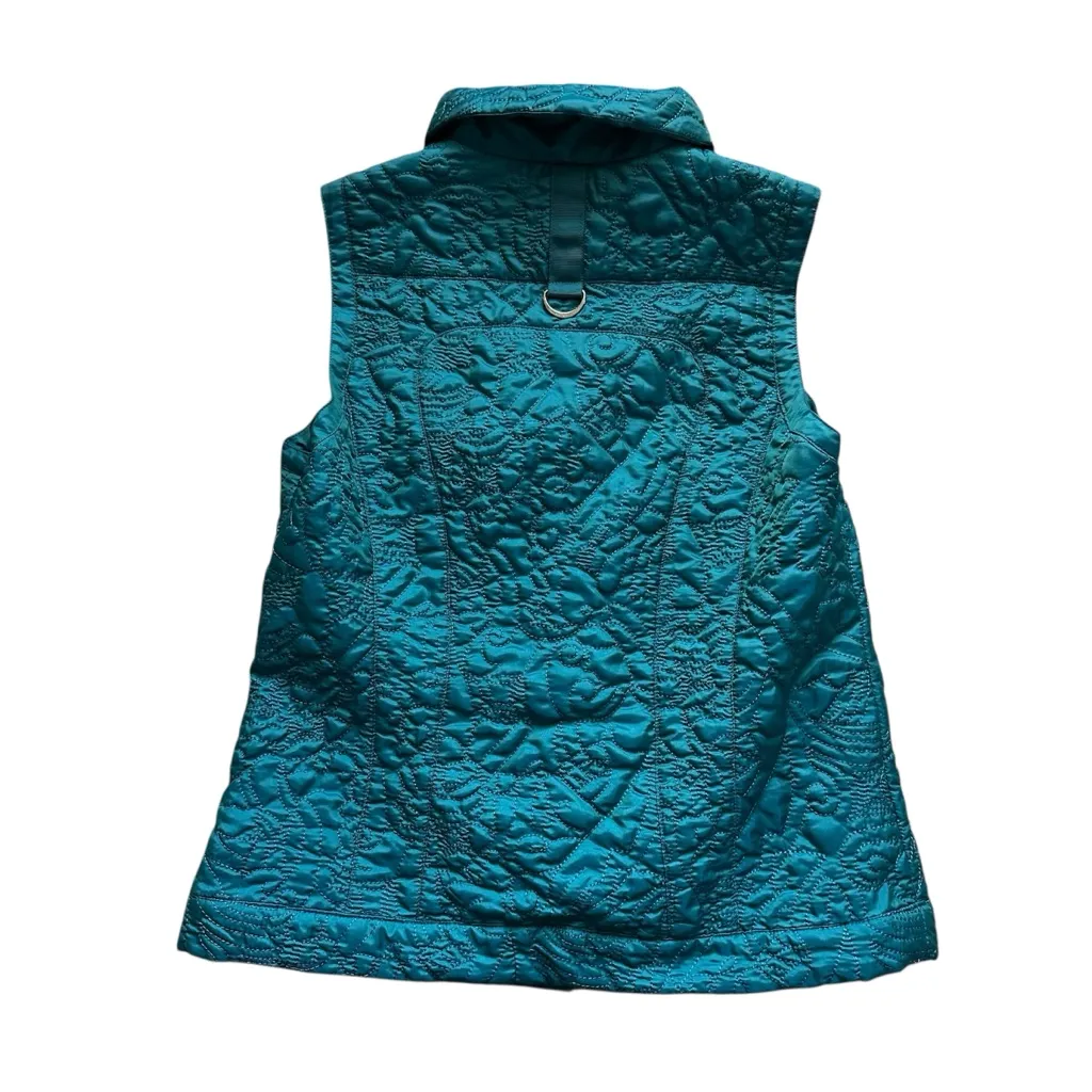 Christopher & Banks Quilted Vest Small Teal Zip Snap Puffer Floral Stitch - Image 2
