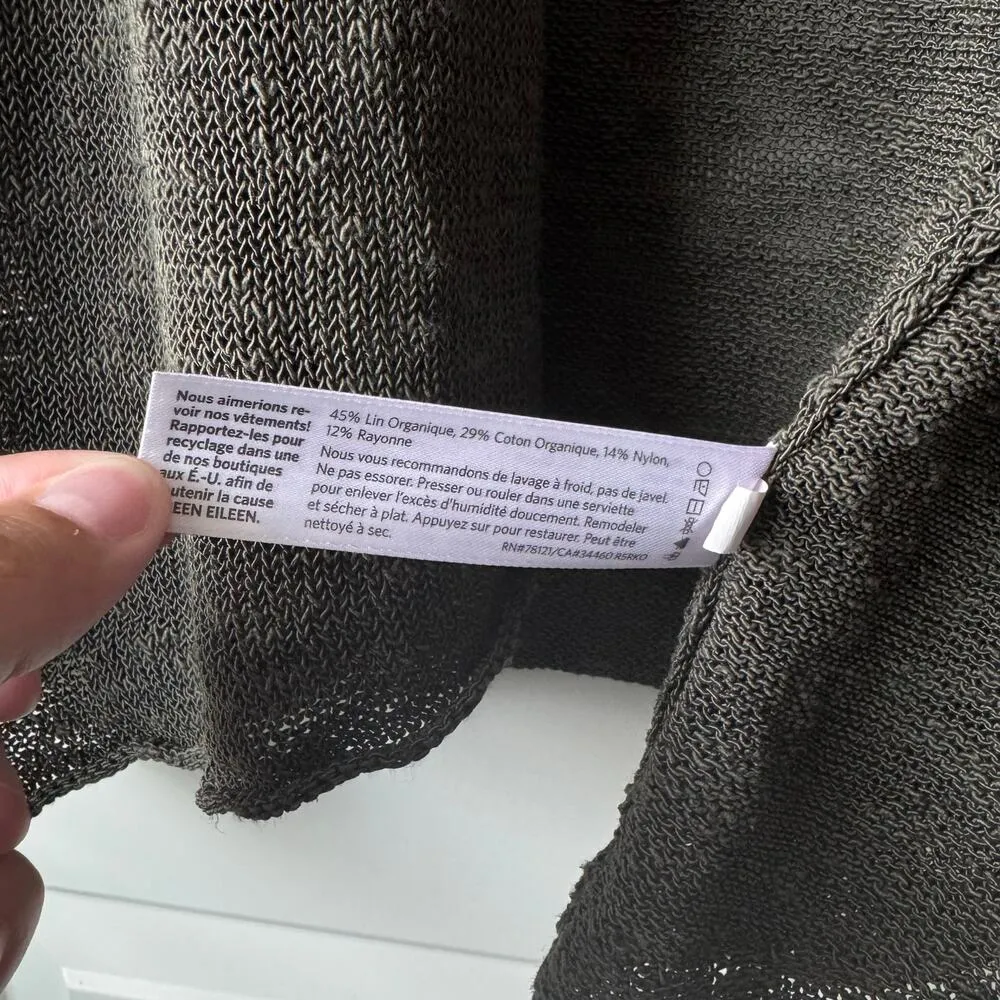 Eileen Fisher Olive Knit Cardigan Organic Linen Cotton Blend Medium - Image 5