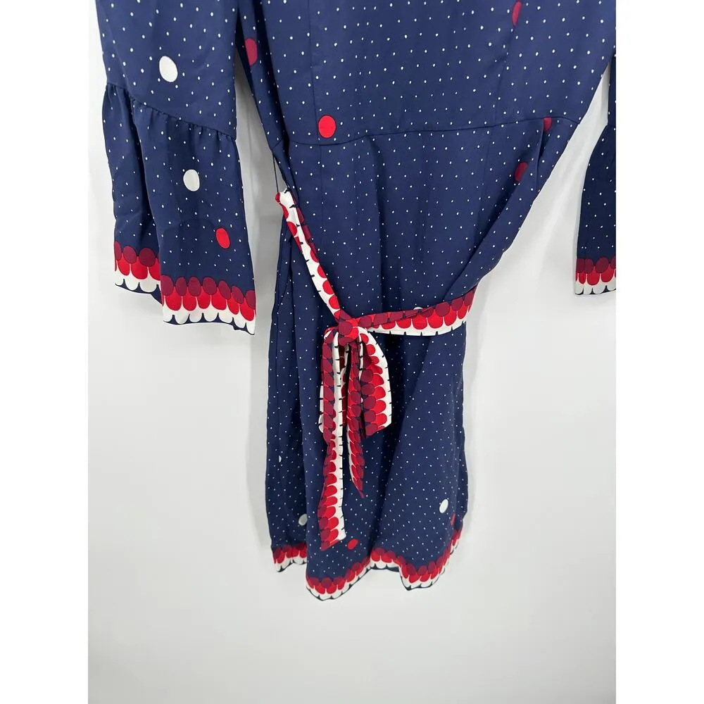 Boden Dress Womens 4R Navy Blue Armelle Red White 3/4 Sleeve Flare Sleeve Belt - Image 3