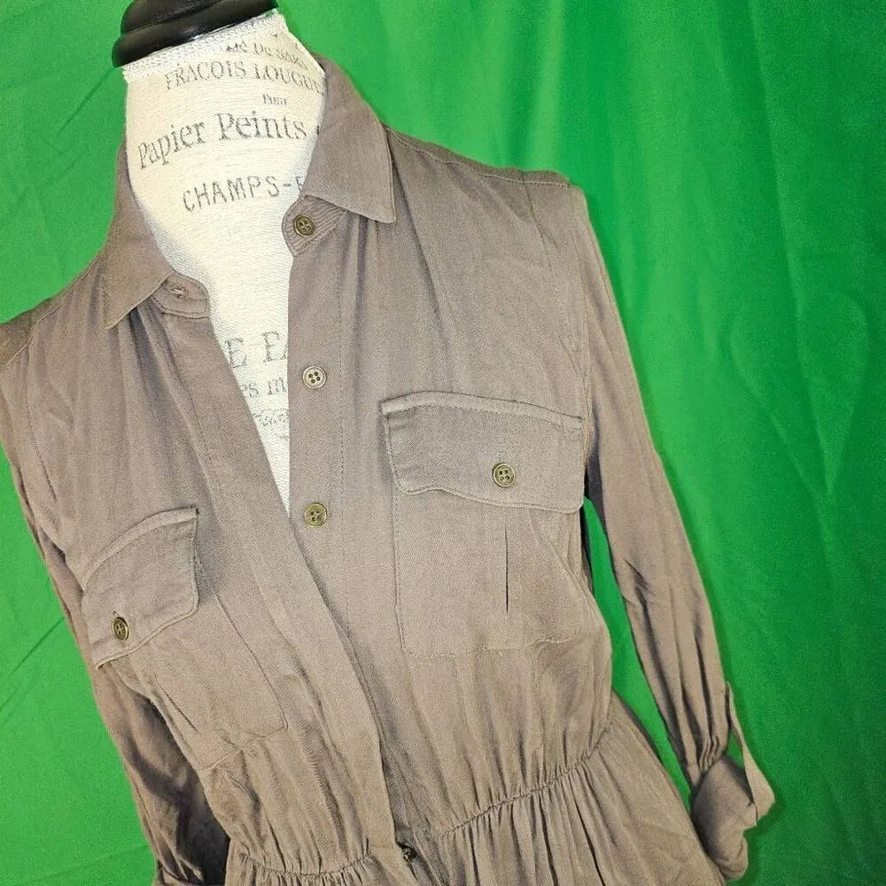 Maeve Anthropologie Womens Taupe‎ Shirt Dress Small - Image 3