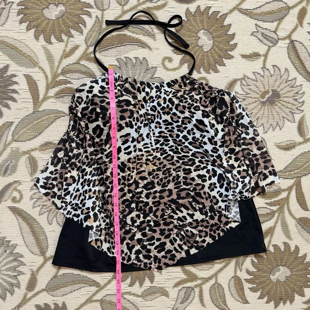 Swimsuits for All Tankini Top Swim Leopard Print Halter Handkerchief 16 New Brown - Image 3