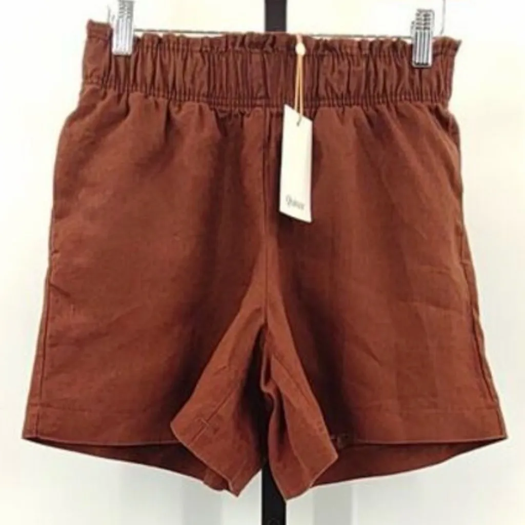 NWT Quince 100% European Linen High Waisted Brown  Shorts Sz S - Image 2