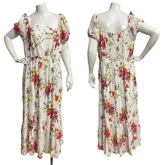 Lane Bryant Womens White Red Gold Floral Square Neck Spring Summer Dress Size 1 - Image 2