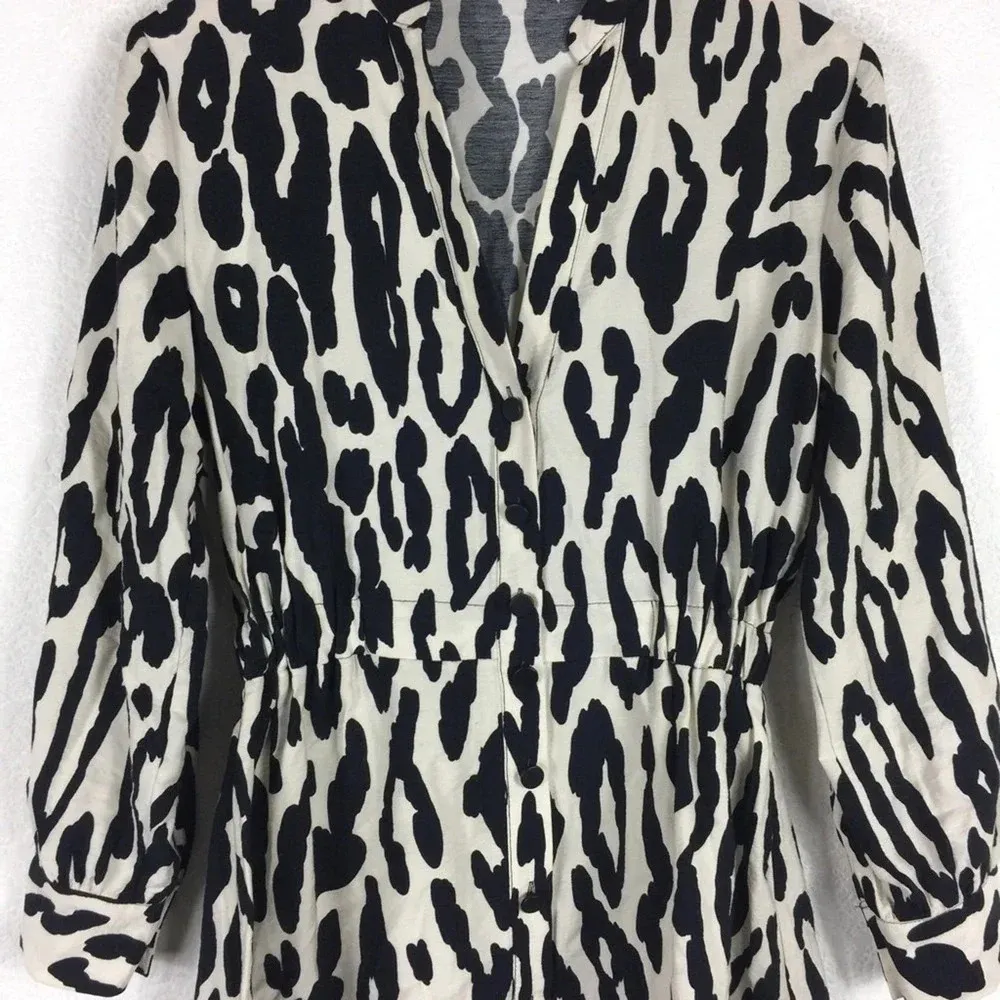 Zara Animal Print Long Sleeve Aline Button Mini Shirt Dress XS - Image 10