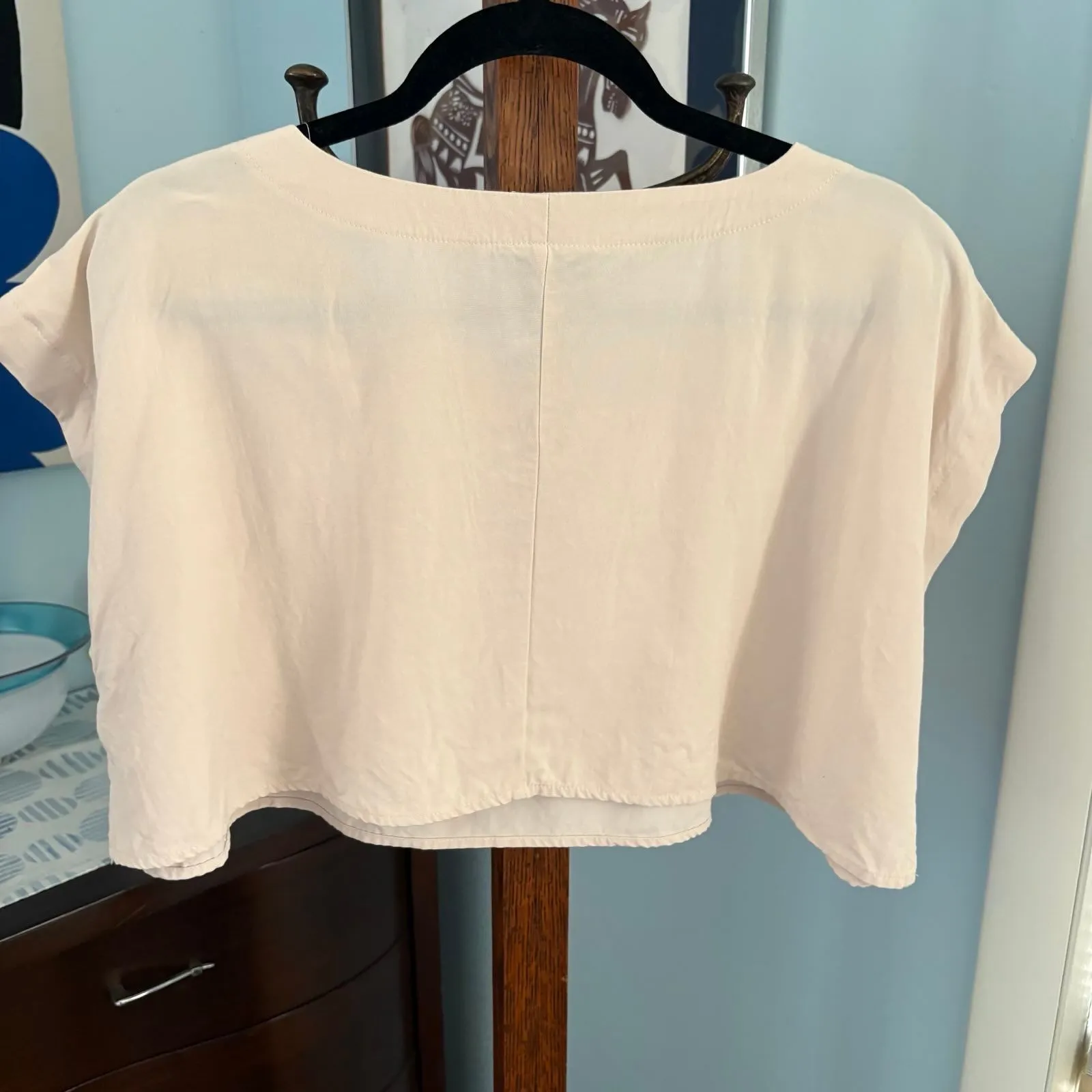 Vivi Cream Scoop Neck Linen Blend Boxy Crop Top size L White Size L - Image 4