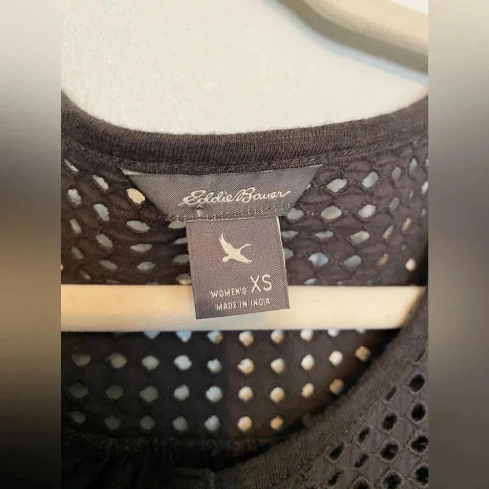 Eddie Bauer Crochet Boxy Blouse Button Up Cottagecore Coquette Modesty Top Boho Gray Size XS - Image 11