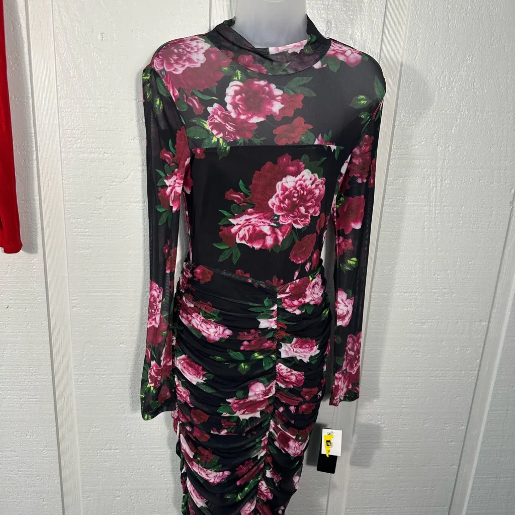 Bebe Black Floral-Print Dress Size 5 NWT - Image 4