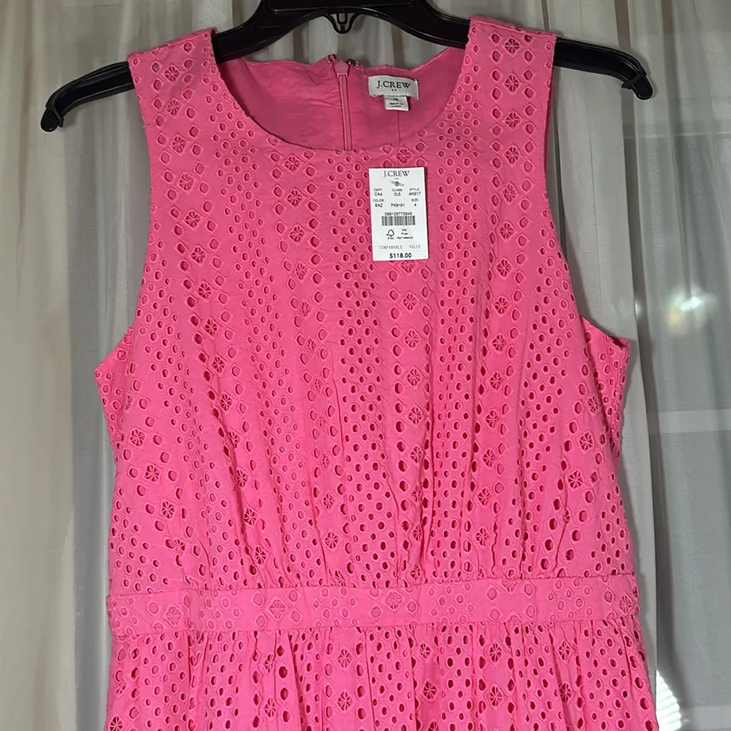 J.Crew Bubblegum Pink Cotton Eyelet Ruffle Midi Dress size 4 NEW - Image 5