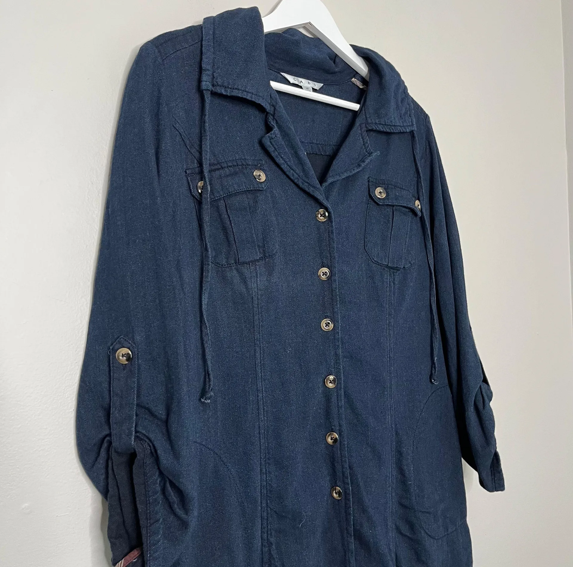 Women’s Chambray Button Up Tunic Length Top Dark Blue Size Medium - Image 3