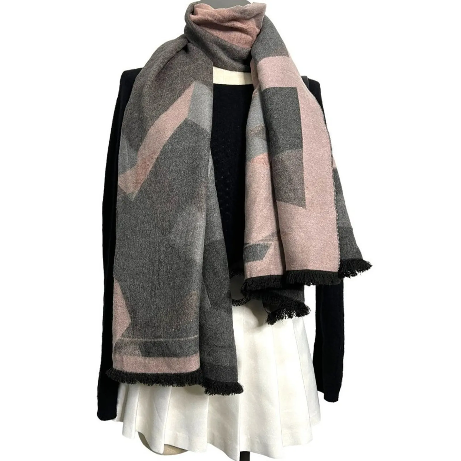 SOIA & Kyo Larisa Scarf Wrap Shawl in Rose and Charcoal Gray Blanket Scarf - Image 2