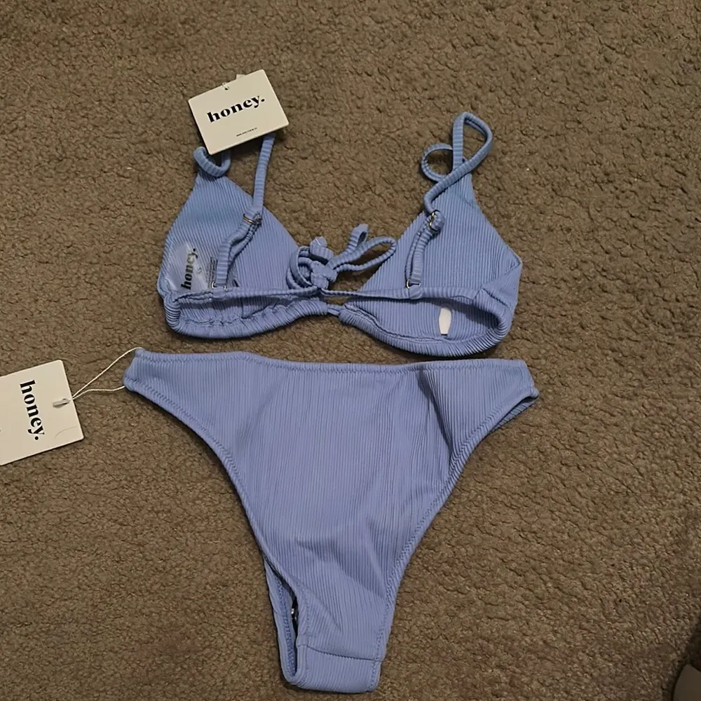 Honey Swim | Marina Ribbed Blue Women's Bikini Set | Top XS, Bottom S - Image 4