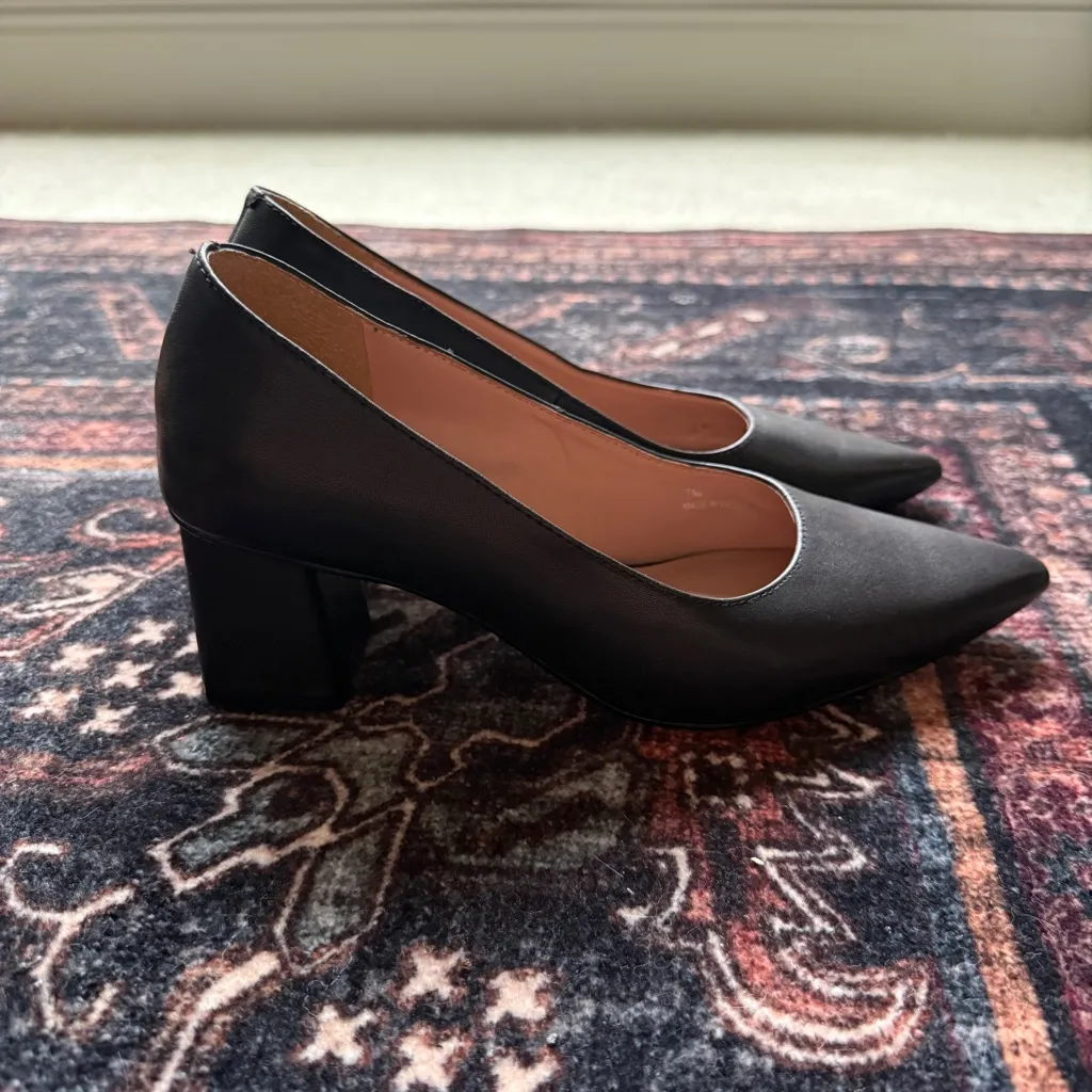 Linea Paolo Black Block Heel Pointy Toe Shoes Leather Pumps Size 7 - Image 6