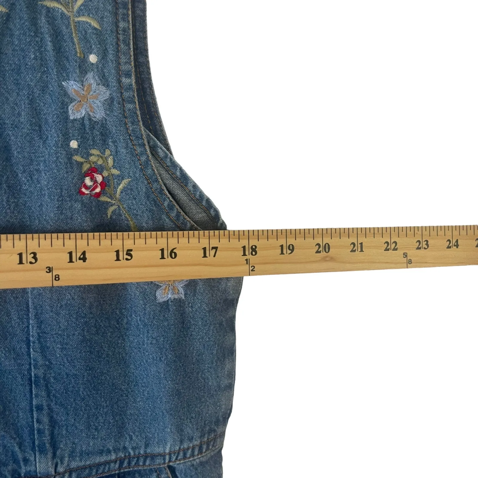 Jane Ashley Vintage 90s Women Size Medium Floral Embroidered Button Denim Dress - Image 6