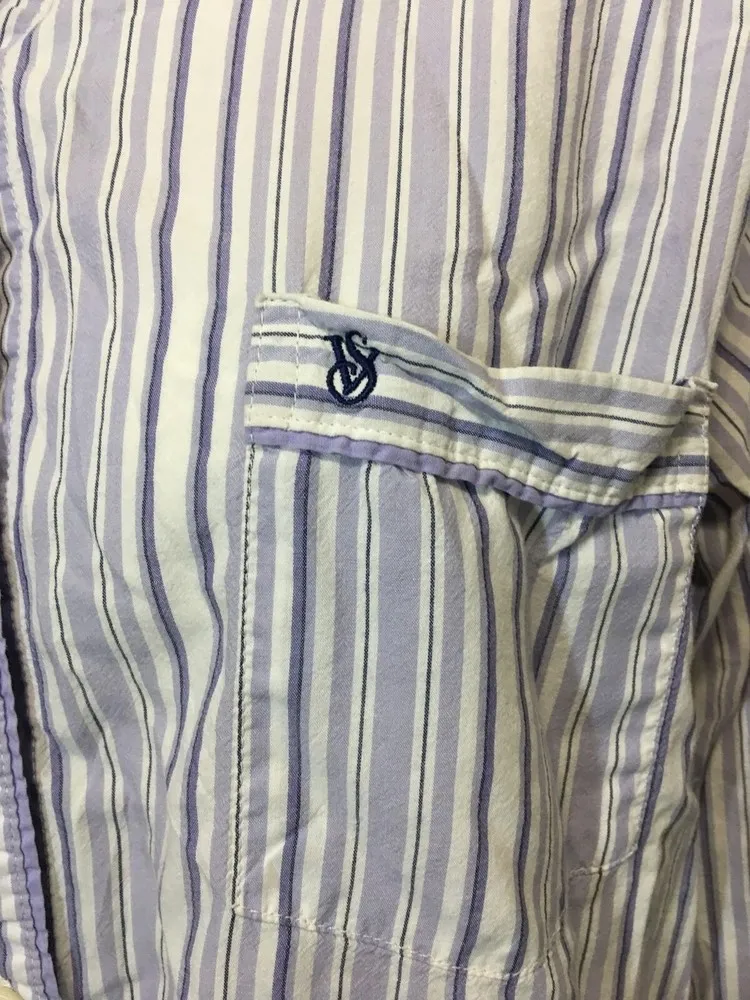 Victoria's Secret Sleep Shirt Button Front Striped Cotton Purple Medium - Image 6