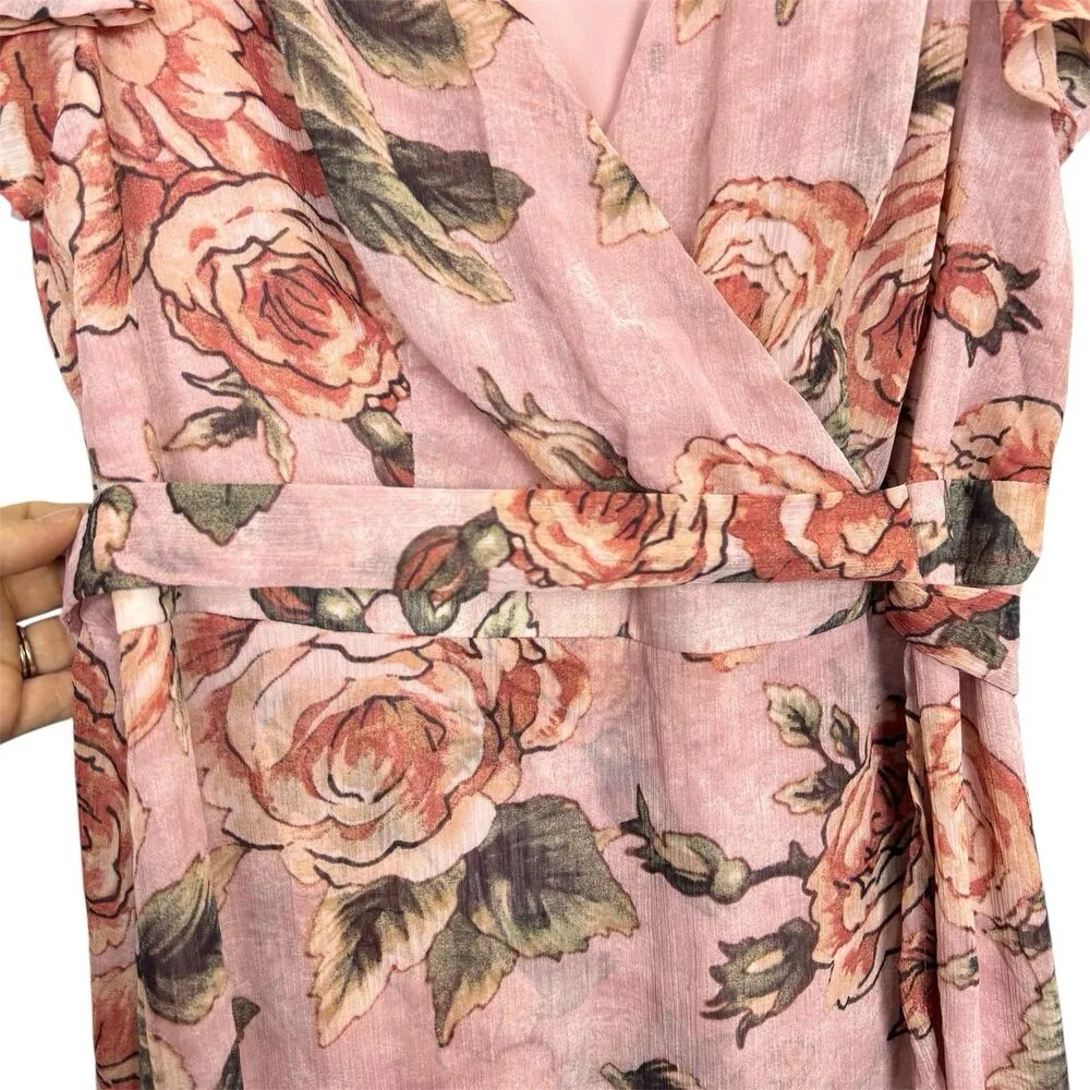 Urban Girl Women Floral Chiffon Babydoll Maxi Dress Size 1X Pink Sheer Fairy Y2K - Image 6