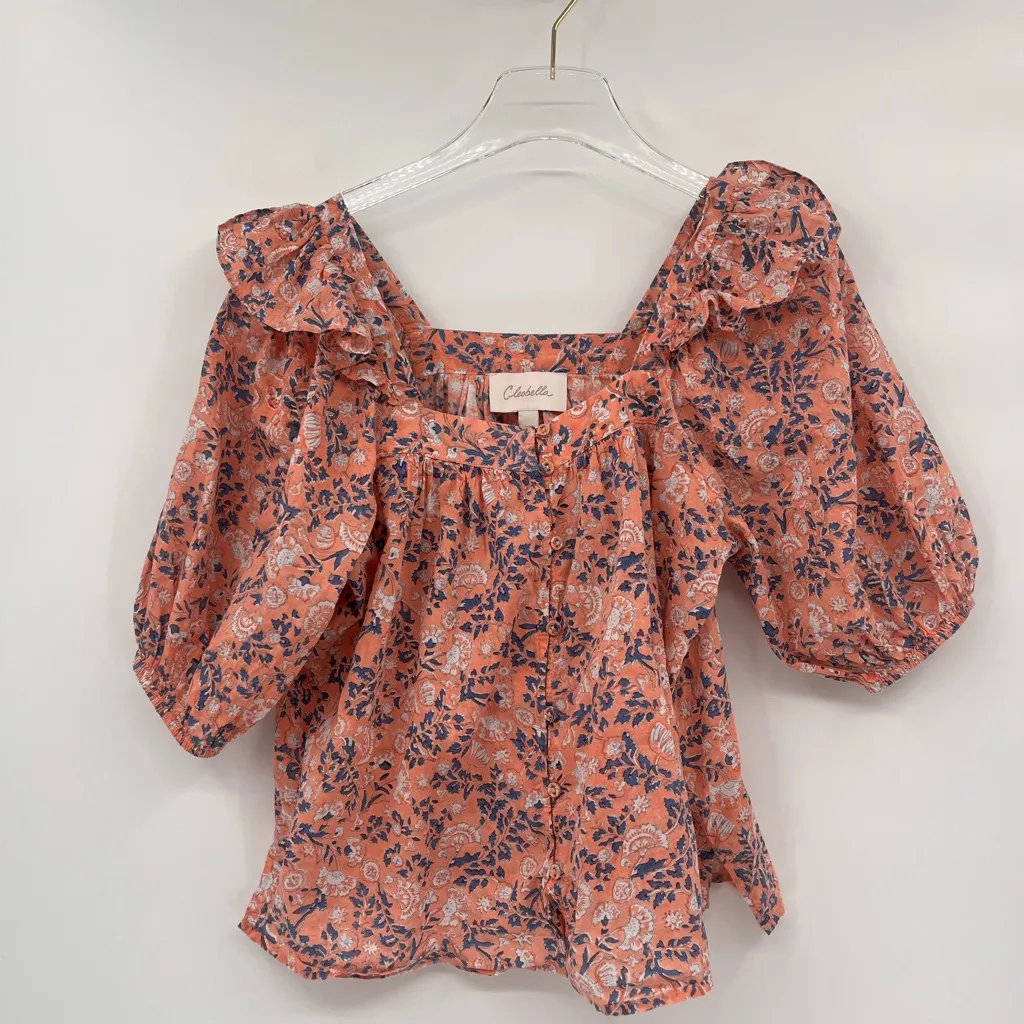 CLEOBELLA Mariana Puff Short Sleeve‎ Blouse in Peach Positano Floral size Xs - Image 2