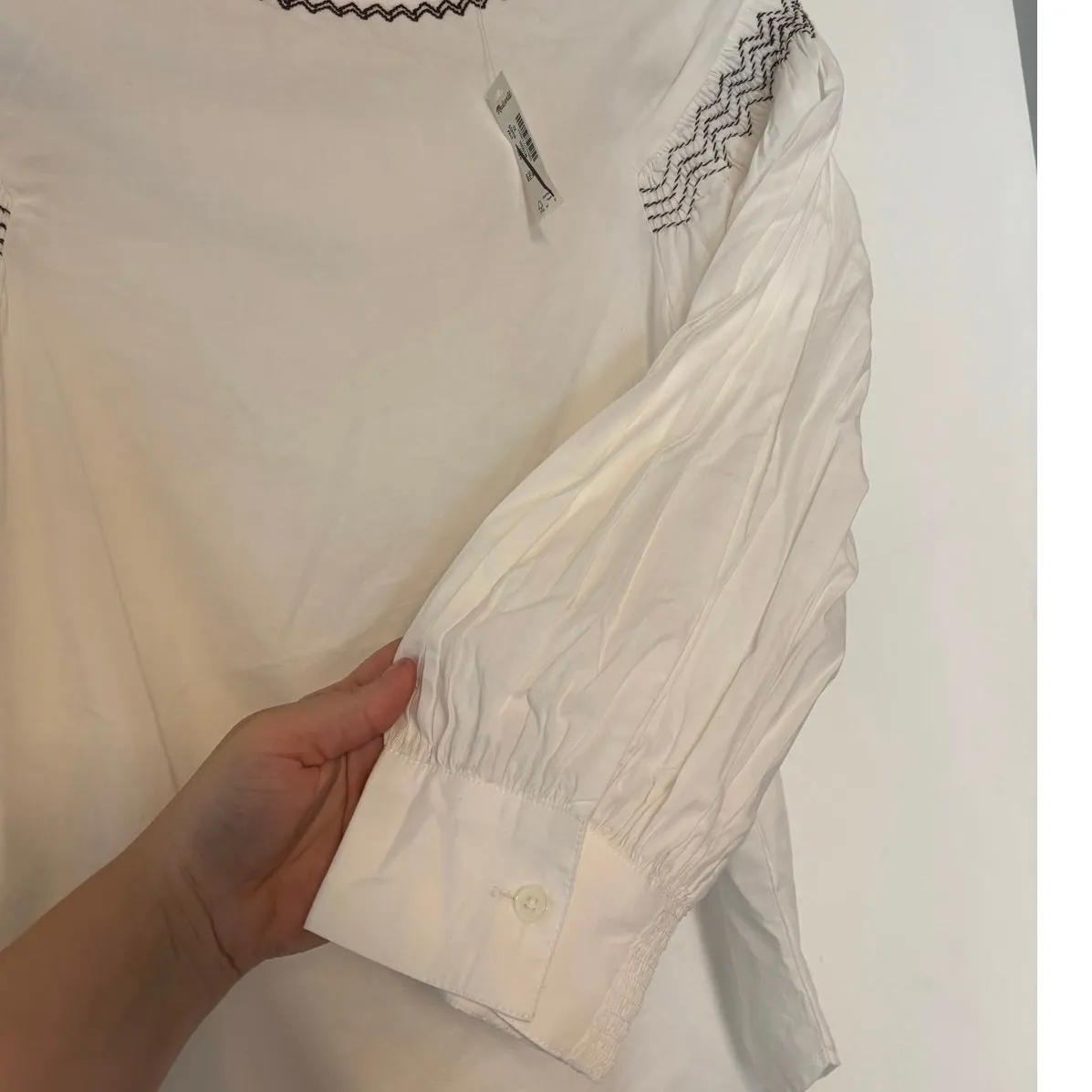 NWT Madewell Embroidered Poplin Balloon-Sleeve Top In White Size XS - Image 7