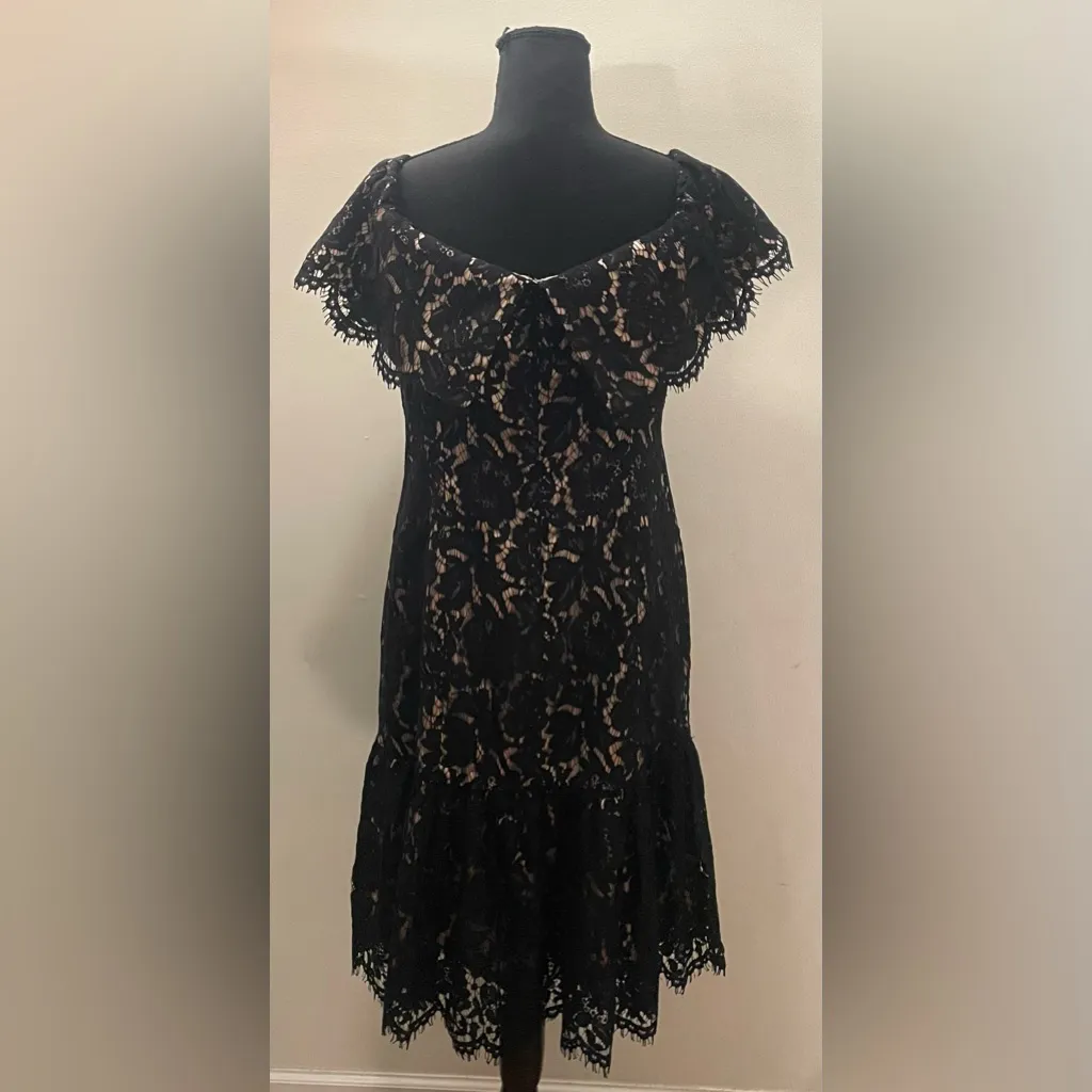 Eliza J- Black and Cream Lace off the Shoulder Dress Size 10 - Image 5