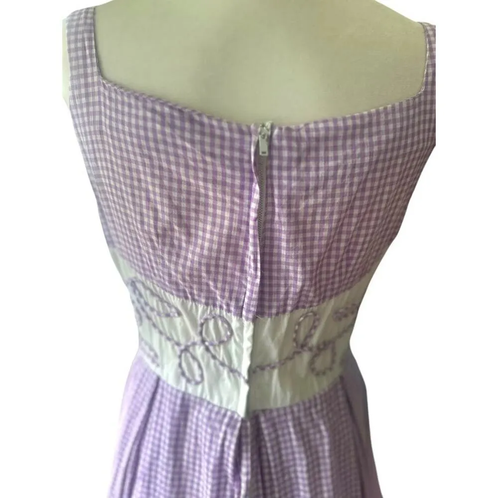 Vintage Jonathan Logan Purple Gingham Plaid Midi Dress Cottagecore Rockabilly S - Image 8