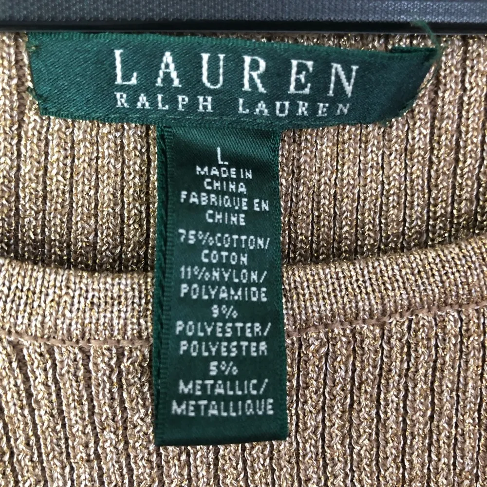 LAUREN Ralph Lauren Black and Gold Stripe Sweater L Size L - Image 4