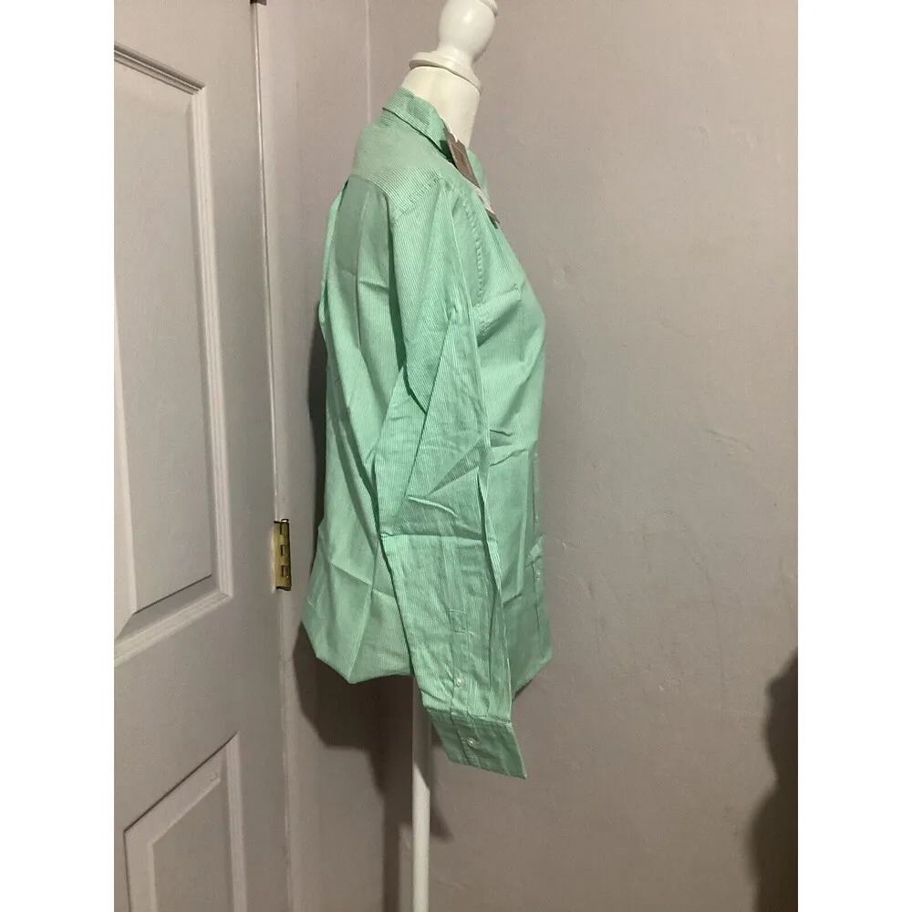 Everlane The Silky Cotton Relaxed Long Sleeve Button Up Shirt Striped Mint 0Flaw - Image 6