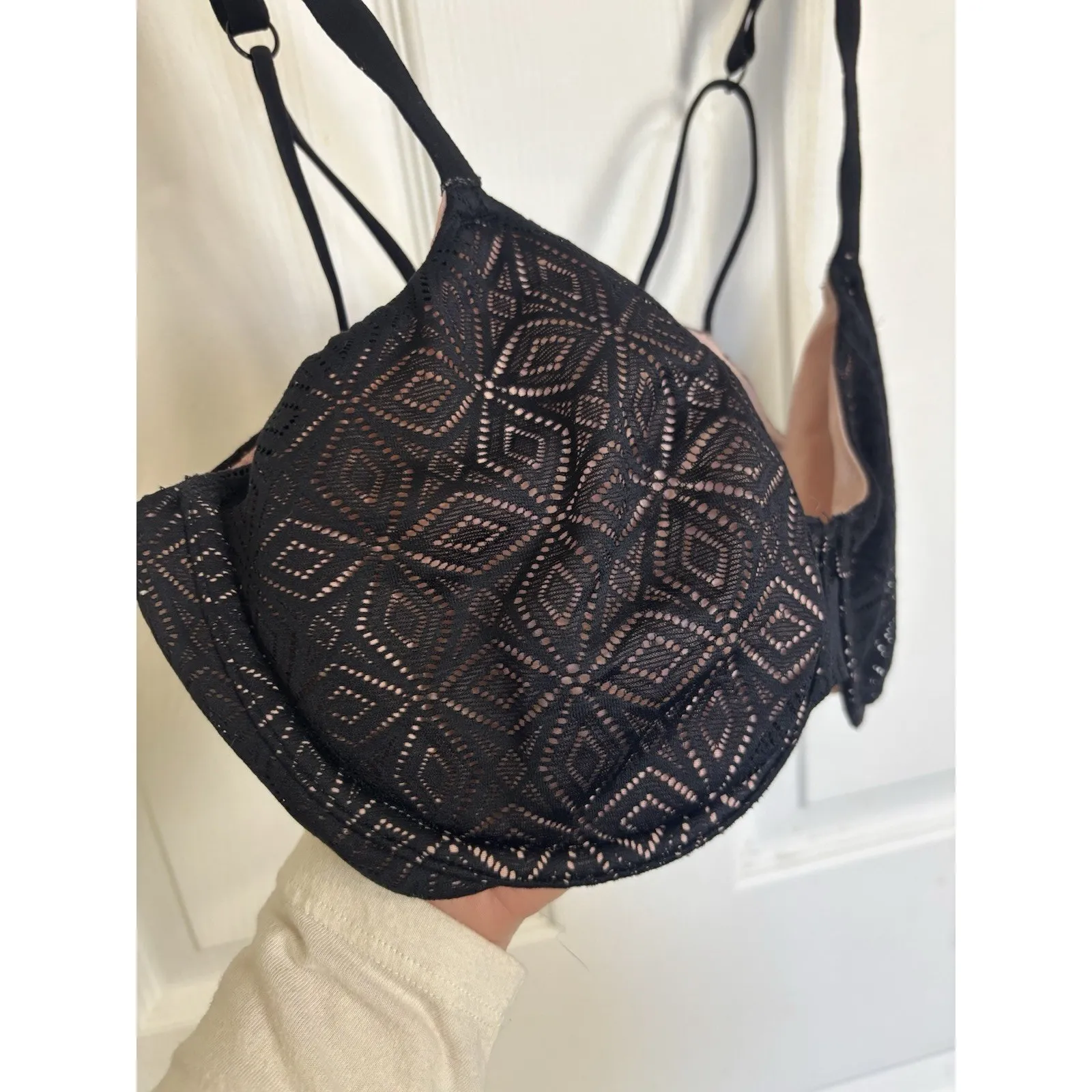 Auden Black & Pink Lacy Unlined Demi Coverage Underwire Bra 36D Girlie Era Size undefined - Image 2