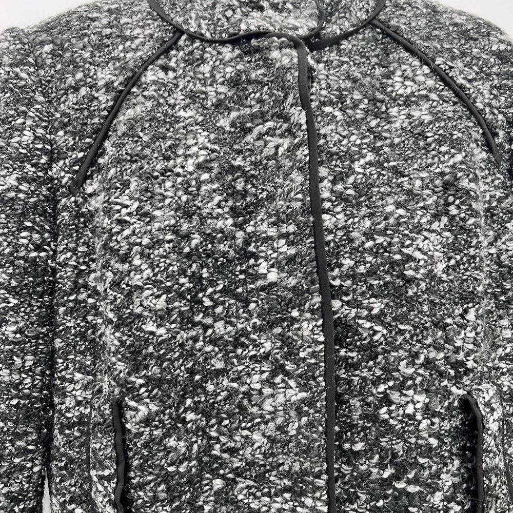 Sandro Petite Black/White Nubby Knit Sweater Jacket w/Hidden Button Front-Sz PM - Image 4