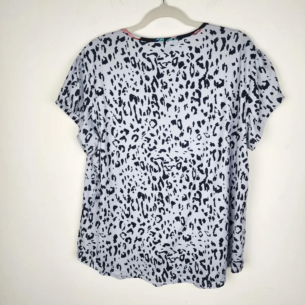 Coeur de Vague Leopard Floral Print Short Sleeve Ruched Multicolor Size 3XL Pink - Image 3