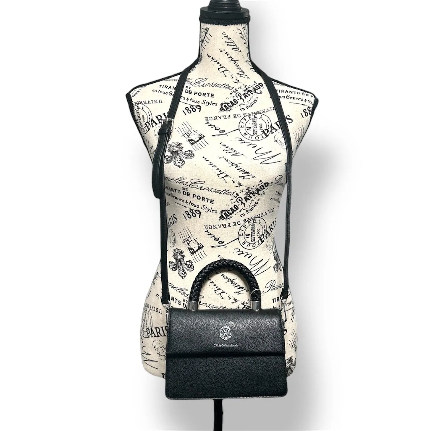 CXL by Christian Lacroix Black Jardin Braided Handle Crossbody Bag Vegan Leather - Image 2