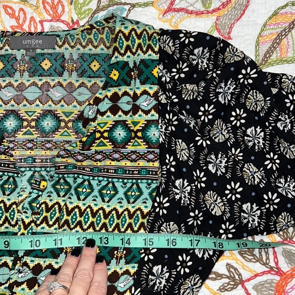 UMGEE womens small tunic dress geometric print sleeves around elbow v neck - Image 2