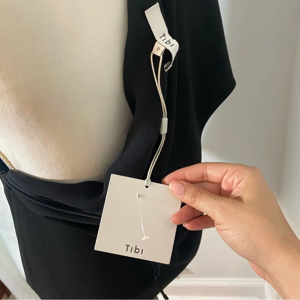 Tibi Black Kendra One Shoulder Oversized Top Blouse 0 NWT Chic Silk Lined - Image 6